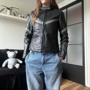 90s Vintage Wolff Striped Racing Genuine Leather Motorcycle Jacket